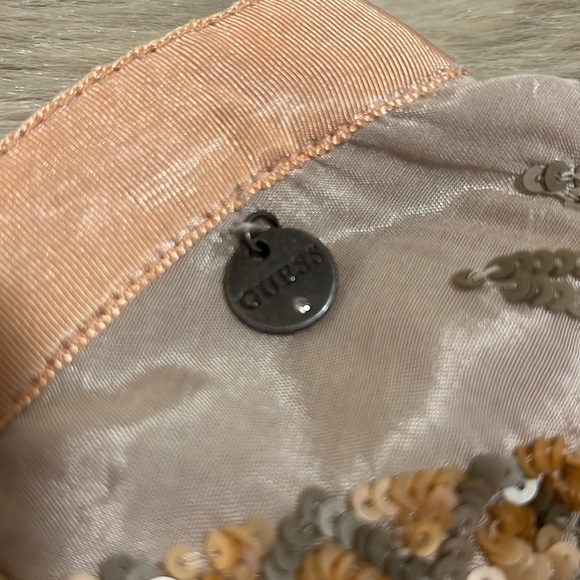 GUESS Mariel Sequined Taupe Blush Peach 28 S M Mini Skirt Lined Side Zipper - Picture 9 of 15